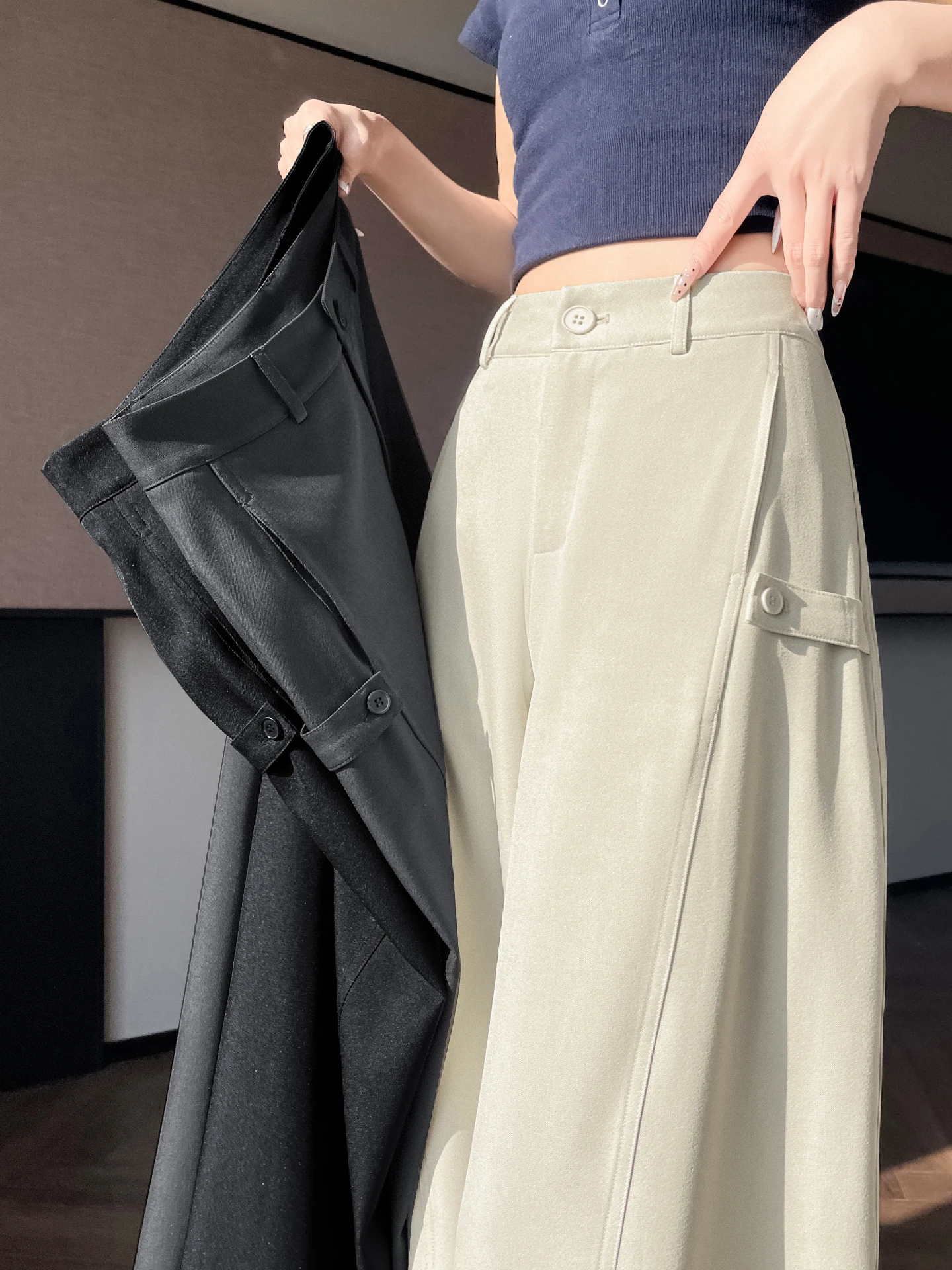 

Корейские брюки с высокой талией и широкими штанинами для женщин, весенне-летние, облегающие, в деловом стиле, в пол, повседневные брюки