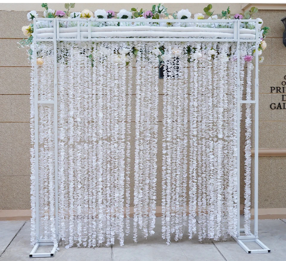 White Champagne Flower Row Hanging Wisteria Rose Peony Floral Arrangement Wedding Backdrop Props Window Display