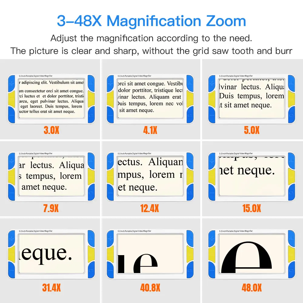 Imagem -03 - Portátil Handheld Polegada Ampliador de Vídeo Digital 348x Zoom Eletrônico de Leitura Auxiliares com Longe & Perto Câmera Dupla Prompt de Voz