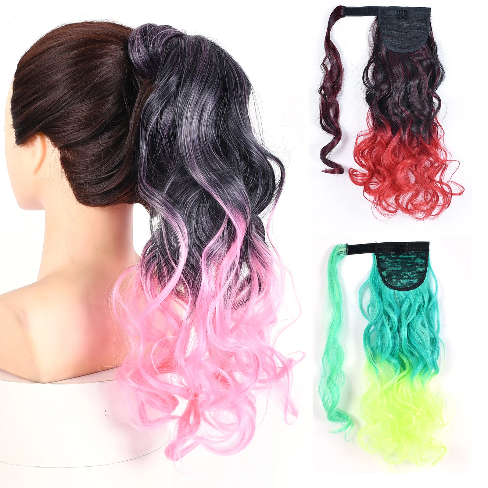 Jeedou Ponytail Extension Balayage Ombre Wrap-Around Wavy Synthetic Hair Ponytials Messy Bohemian Vibes for Daily & Party Styles