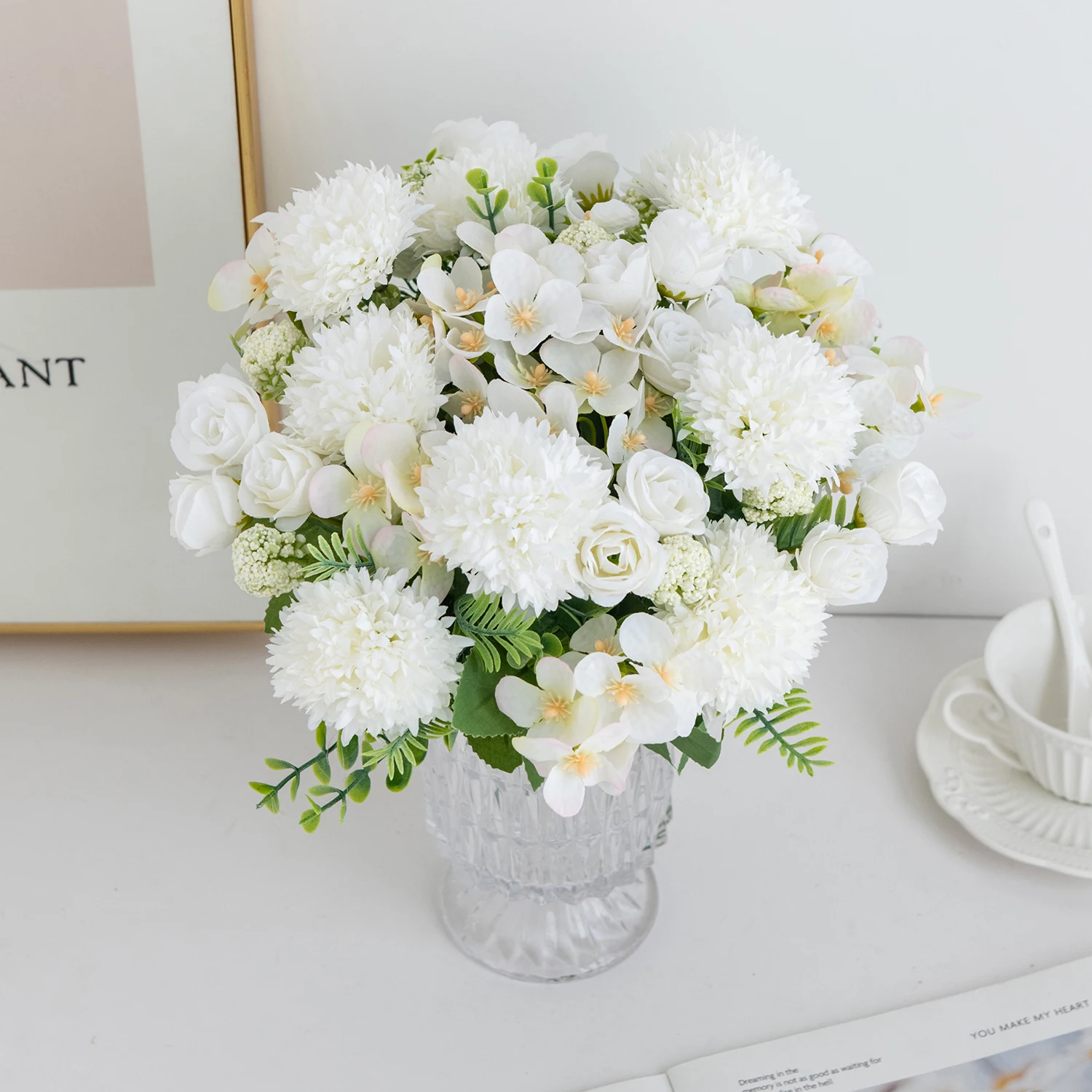 

Artificial Flowers Rose Chrysanthemum Silk Wedding Home Room Festival Wreath Outdoor Yard Garden Diy Gift Decor Photography Prop