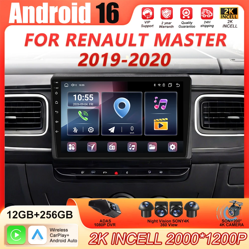 Android 16 Carplay Auto For Renault Master 2019 2020 2021 2022 Car Radio Navigation Video Player WIFI BT Stereo 360 Camera 2din