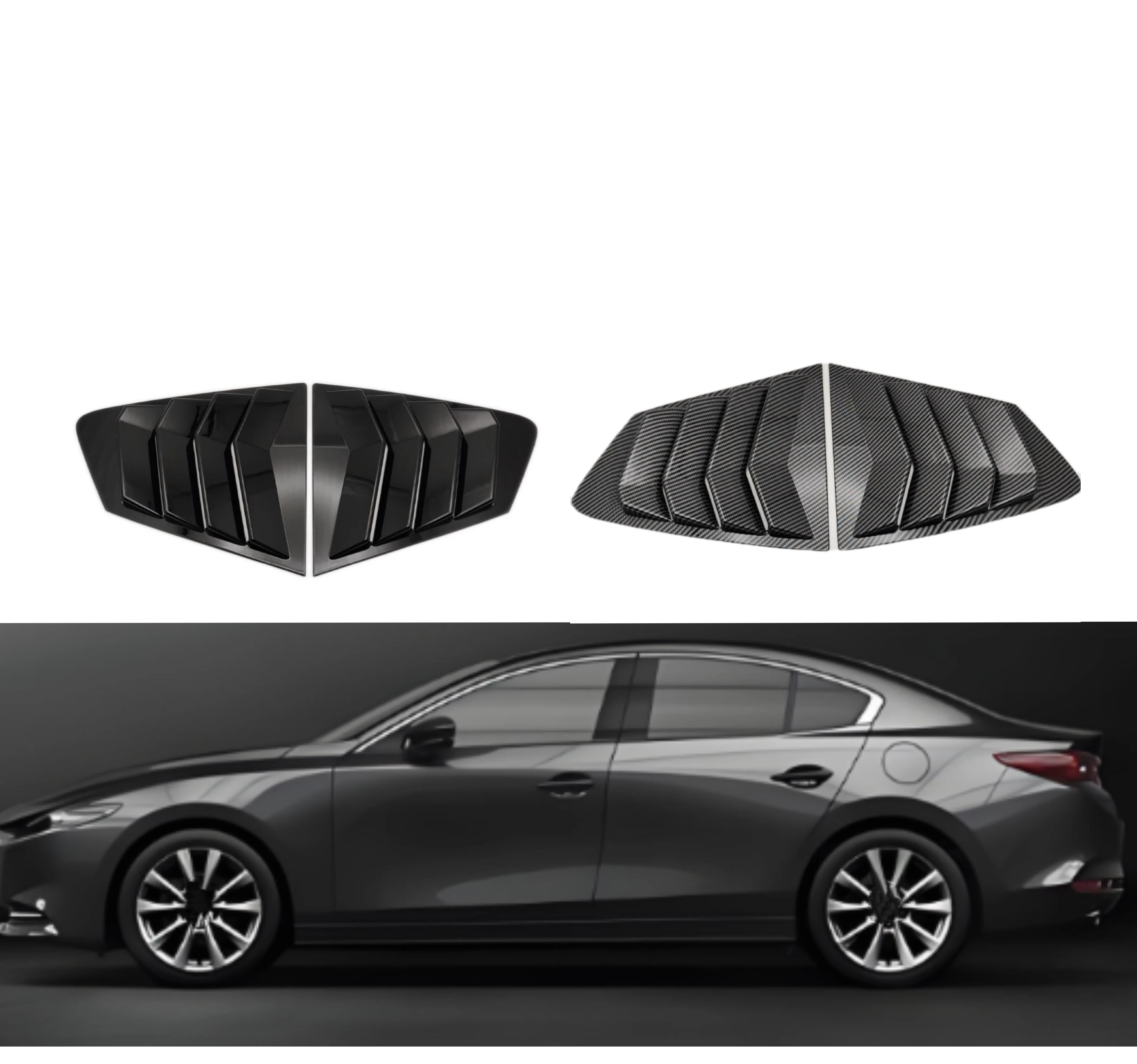 Car Rear Louver Window Side Shutter Cover For Mazda 3 Axela Sedan 2020 2021 2022 Trim Sticker Vent Scoop ABS Carbon Fiber