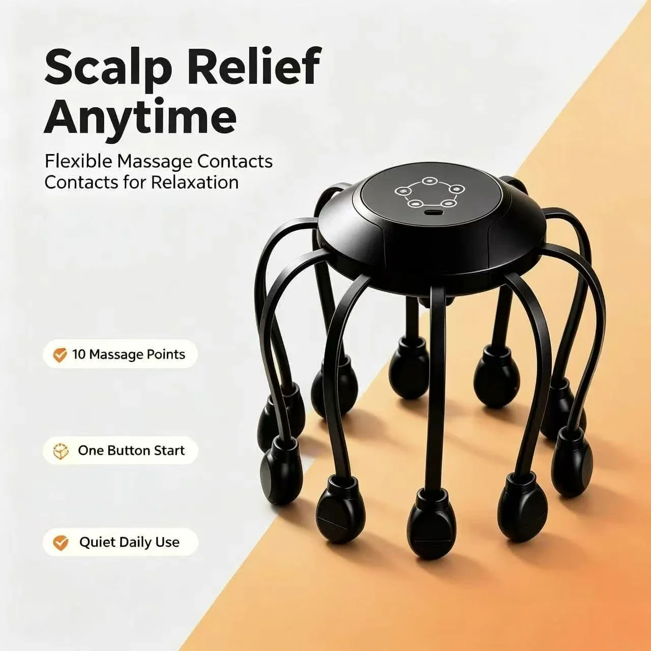 Cordless USB Rechargeable Octopus Scalp Massager 360° Rotatable Claws Stress Relief Hair Care Head Relaxer Portable Travel Gift