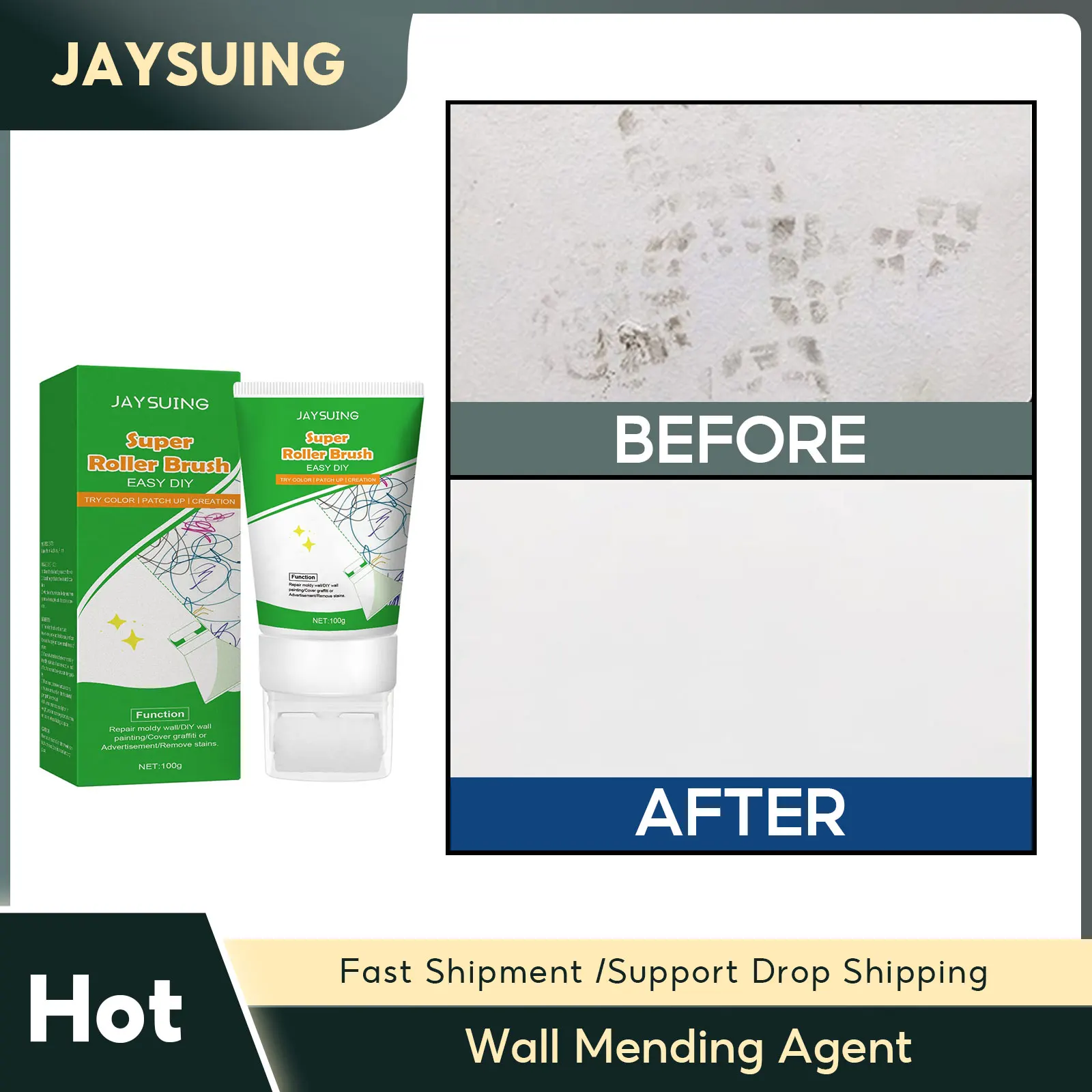 Wall Repair Cream Mouldproof Wall Crack Nail Quick-Drying Dirt Stain Remover Crack Repair Graffiti Coverage Wall Mending Paste