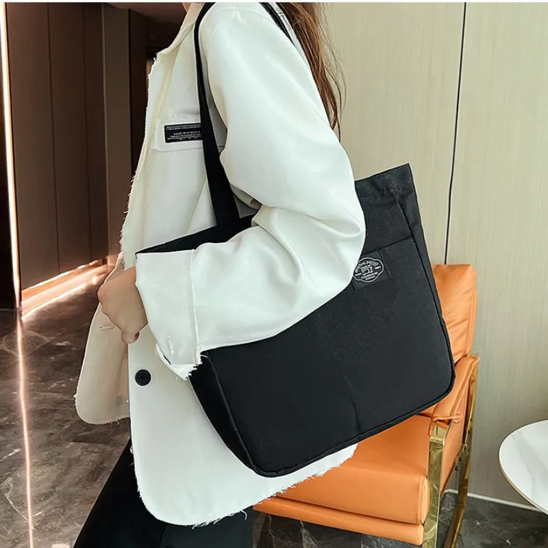 Women Canvas Tote Bag Solid Color Designer Ladies Casual Handbag Shoulder Bag Large Capacity Cotton Reusable Shopping Beach Bag