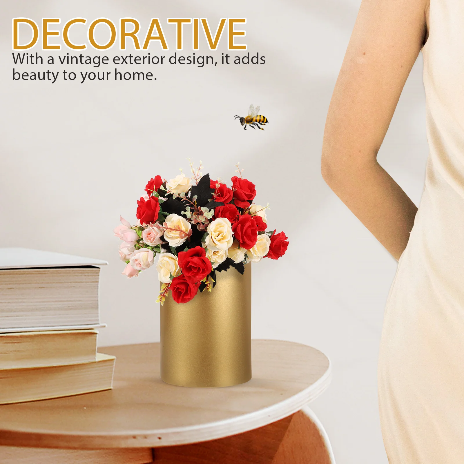 

Cylindrical Vase Floral Holder Metal Flowerpot Bucket Iron Vintage Unique Decorative Rustic Pots Vases