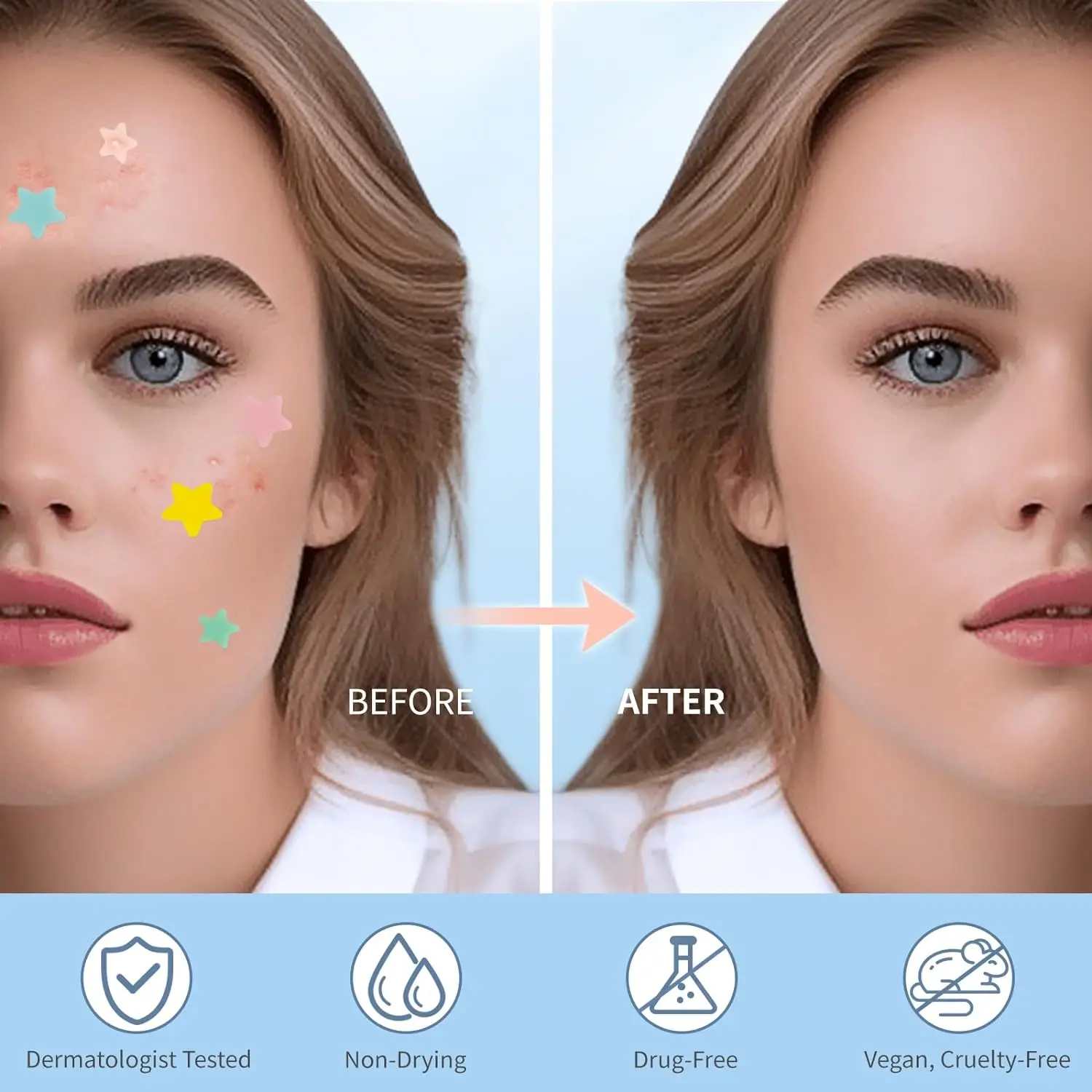 200 Stück Akne-Pflaster in verschiedenen Farben und Größen mit Teebaumöl zur Pickelbehandlung und -entfernung