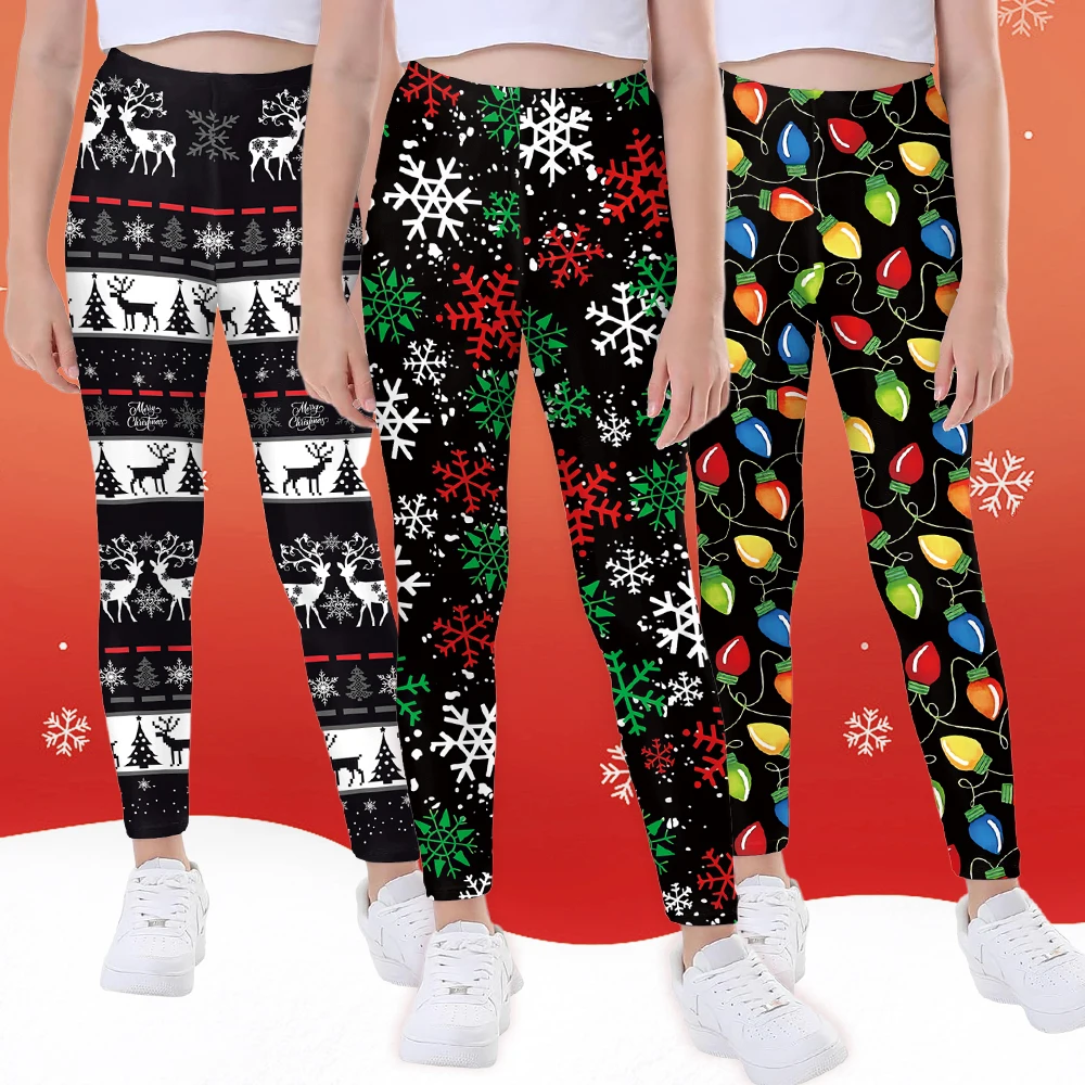 ZAWALAND Christmas Leggings for Girl Funny Red Green Stripe Pattern Pants Fitness Workout Trousers Xmas Party Clothing Leggings