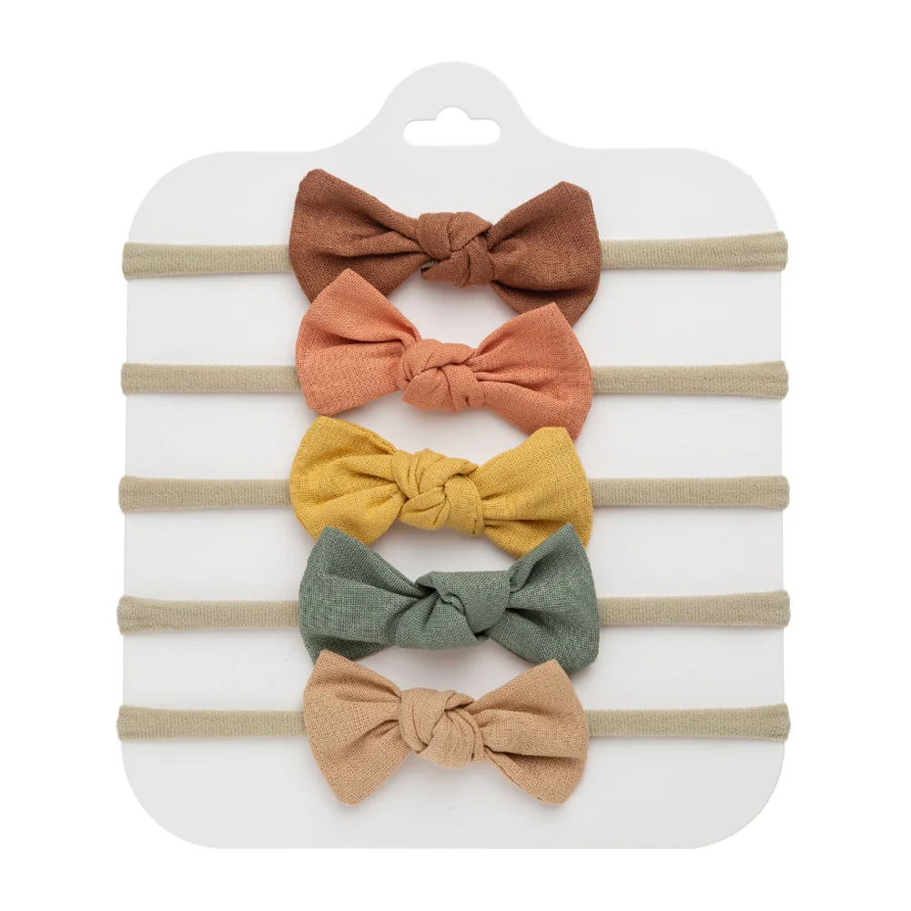 5Pcs/Set Ins Solid Cloth Tiny Bow Baby Headband for Newborn Boys Girls Fabric Newborn Kids Headwear Cute Elastic Nylon Hairbands