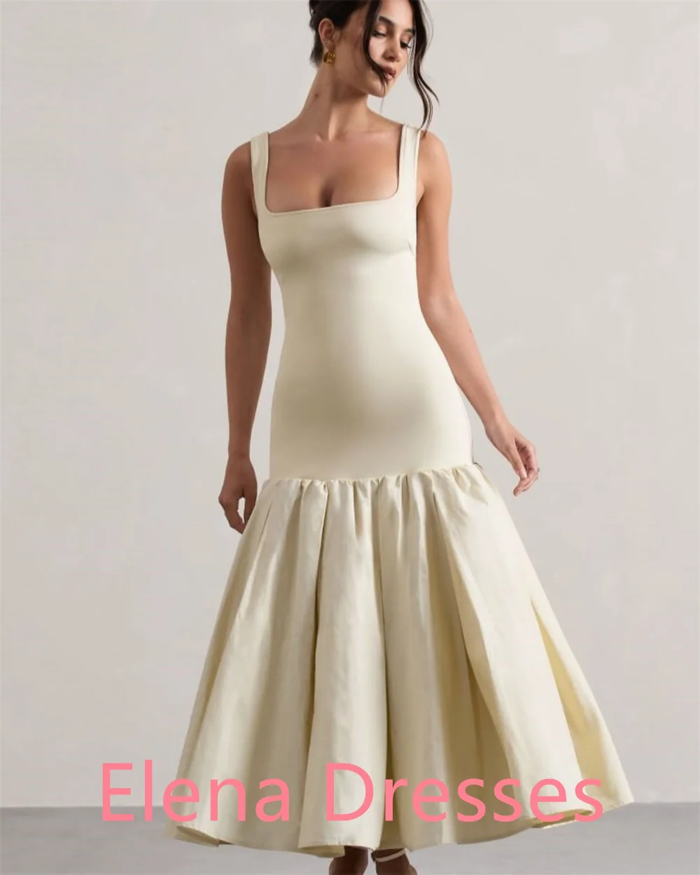 Customized Simple White Jersey Celebrity Gowns Formal Square Collar Spaghetti Straps Zipper Back Customized Vestido De Noche