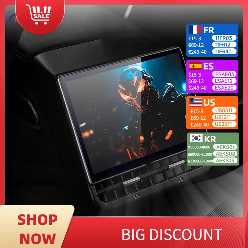 

Задний экран 8,66 дюйма для Tesla Model 3 2017-2023 Model Y 2019-2024 4G 64G Поддержка заднего развлекательного дисплея