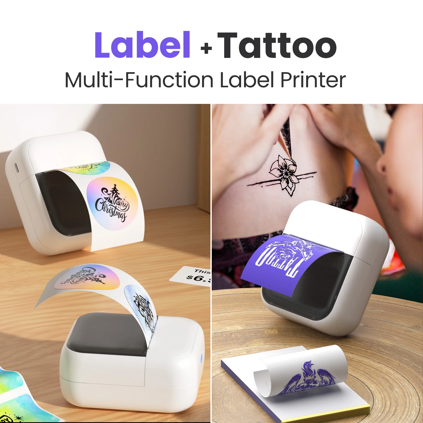 Portable Mini Thermal Label Printer Tattoo Printer for Inkless Self-Adhesive Stickers Tattoo Transfer Paper Compact Label Maker