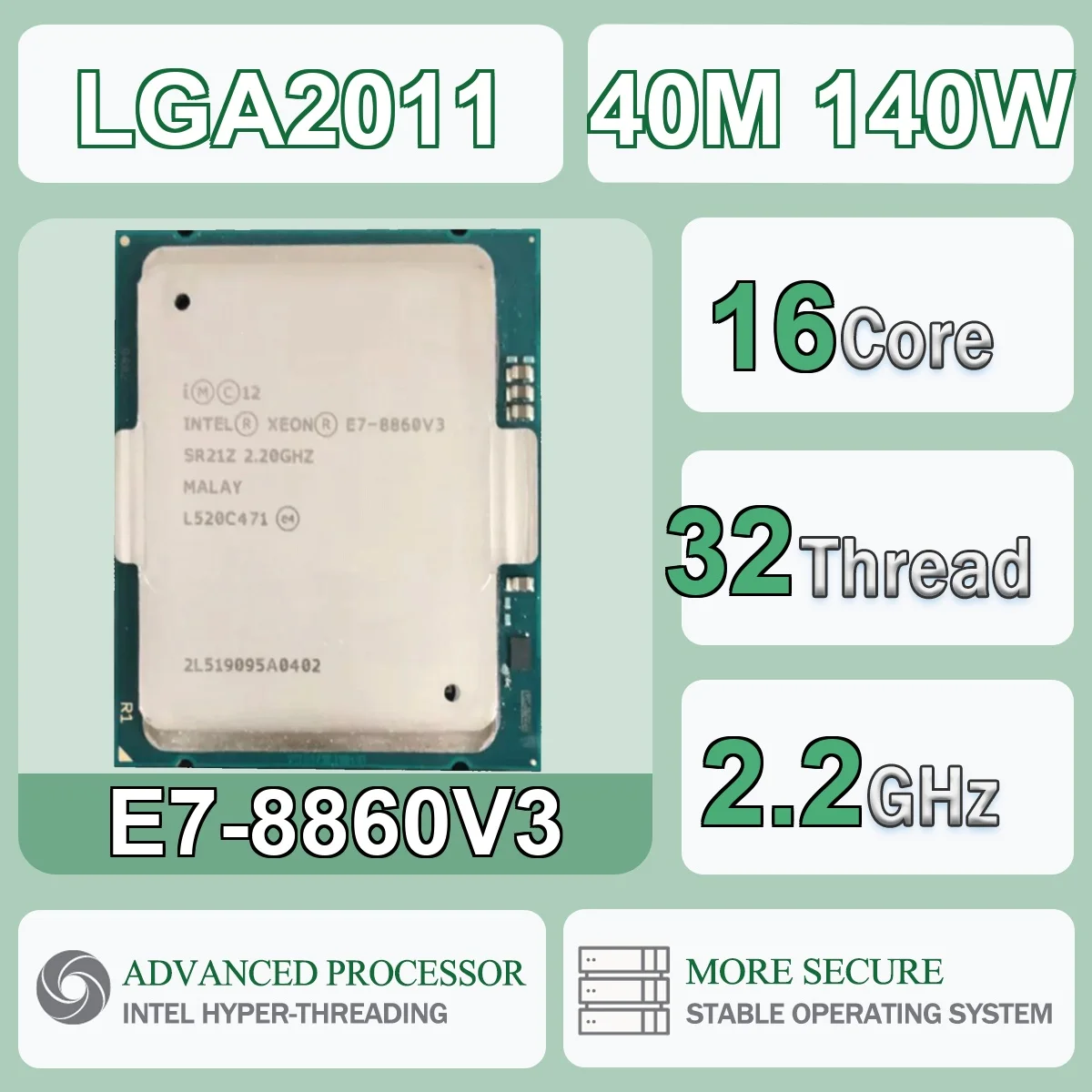 Processador Intel Xeon E7-8860V3 16 Núcleos 32 Threads 2.2GHz 140W 40MB Cache 22nm LGA 2011 SR21Z DDR4-1333/1600/1866 DDR3-1066/1333/1600 MHz
