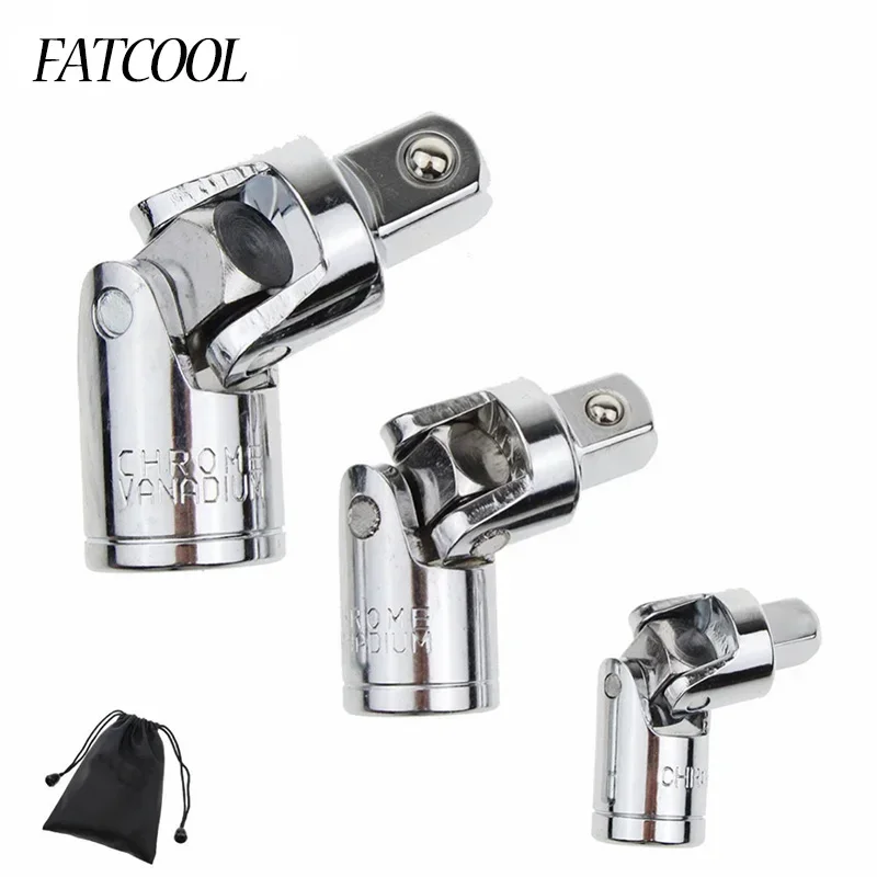 FATCOOL 3pcs Cr-V Universal Ratchet Wrench Joint Set Angle Extension Bar Socket Adapter 1/4 