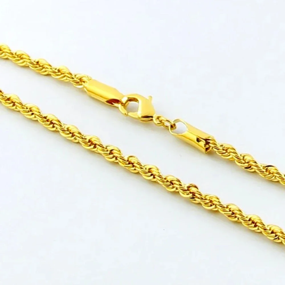 New 18K Gold Beautiful 3MM Twisted Rope Twist Electroplating Necklace for Men Women Wedding designer Jewelry Christmas Gifts