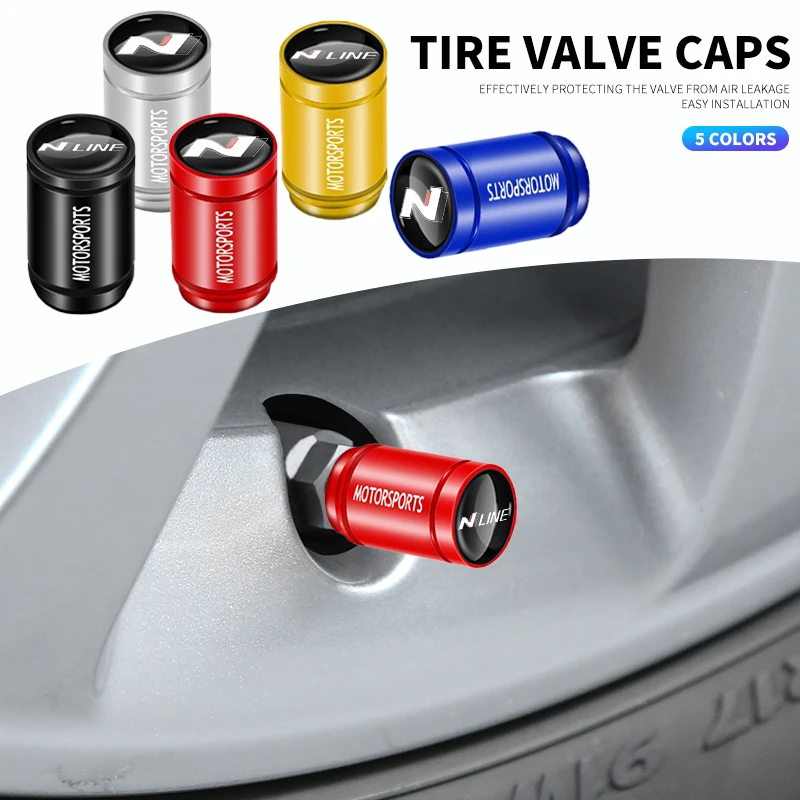 

4Pcs Car Wheel Tire Valve Caps Logo Dust Cover Accessories For Hyundai N Line i20 i30 Sonata Tucson Azera Elantra Veloster