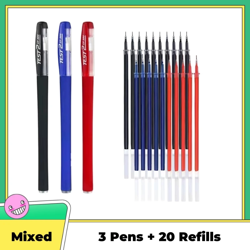 

3 Gel Pens + 20 Refills Set 0.5mm Black Blue Red Ink Needle Tip Fine Point Smooth Writing School Office Supplies Stationery