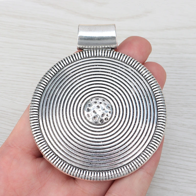 2 x tybetańskie srebro duże plemienne Bohemia Boho medalion styl spiralny okrągłe wisiorki na naszyjnik elementy do wyrobu biżuterii 82x68mm