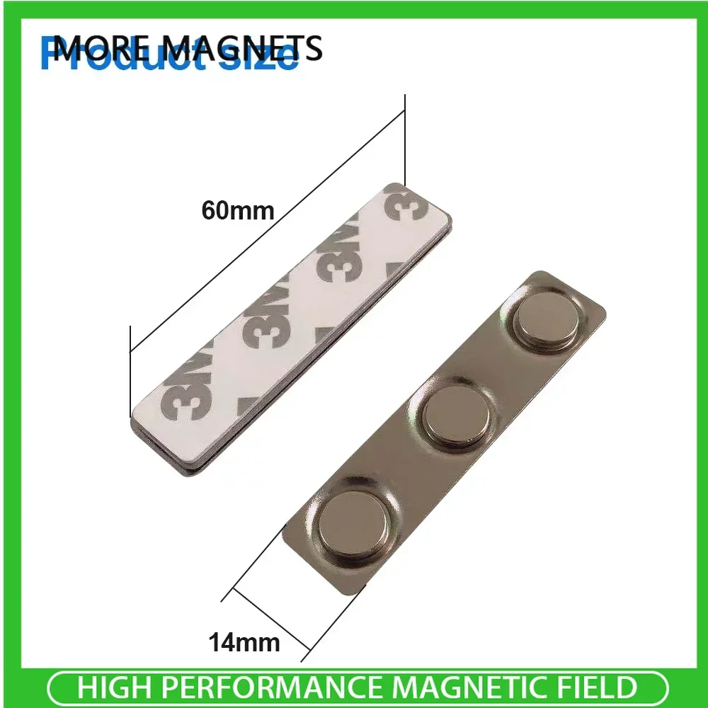 60*14mm Super Strong NdFeB Magnet Magnetic Badge Accessories Three Magnets Custom Badge Brooch Magnetic Buckle 3M Tape