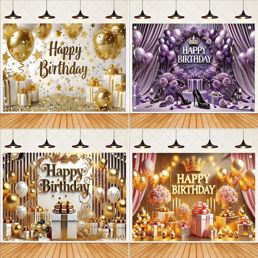 

Gold Glitter Blue Birthday Party Backdrop Colorful Balloon Banner Poster Backdrop Adult Theme Party Decoration Supplies Gifts