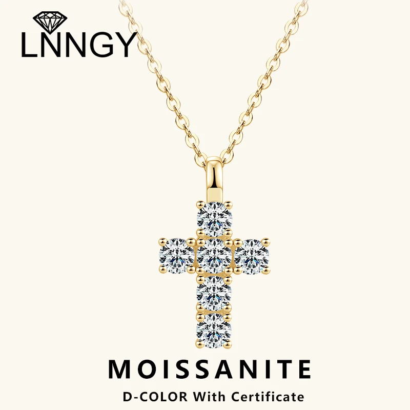

Lnngy 925 Sterling Silver Vintage Cross Pendant Necklace Certified 3.5mm Moissanite Necklace For Women Classic Fine Jewellry
