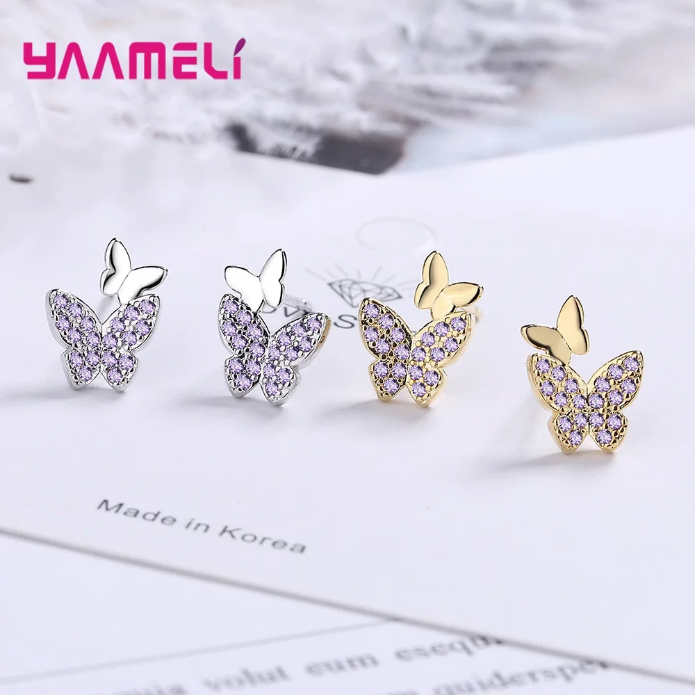 

Темпераментные серьги-гвоздики из стерлингового серебра 925 пробы с бабочкой и кубическим цирконием для женщин и девочек, модные ювелирные изделия для свадебной вечеринки, подарки