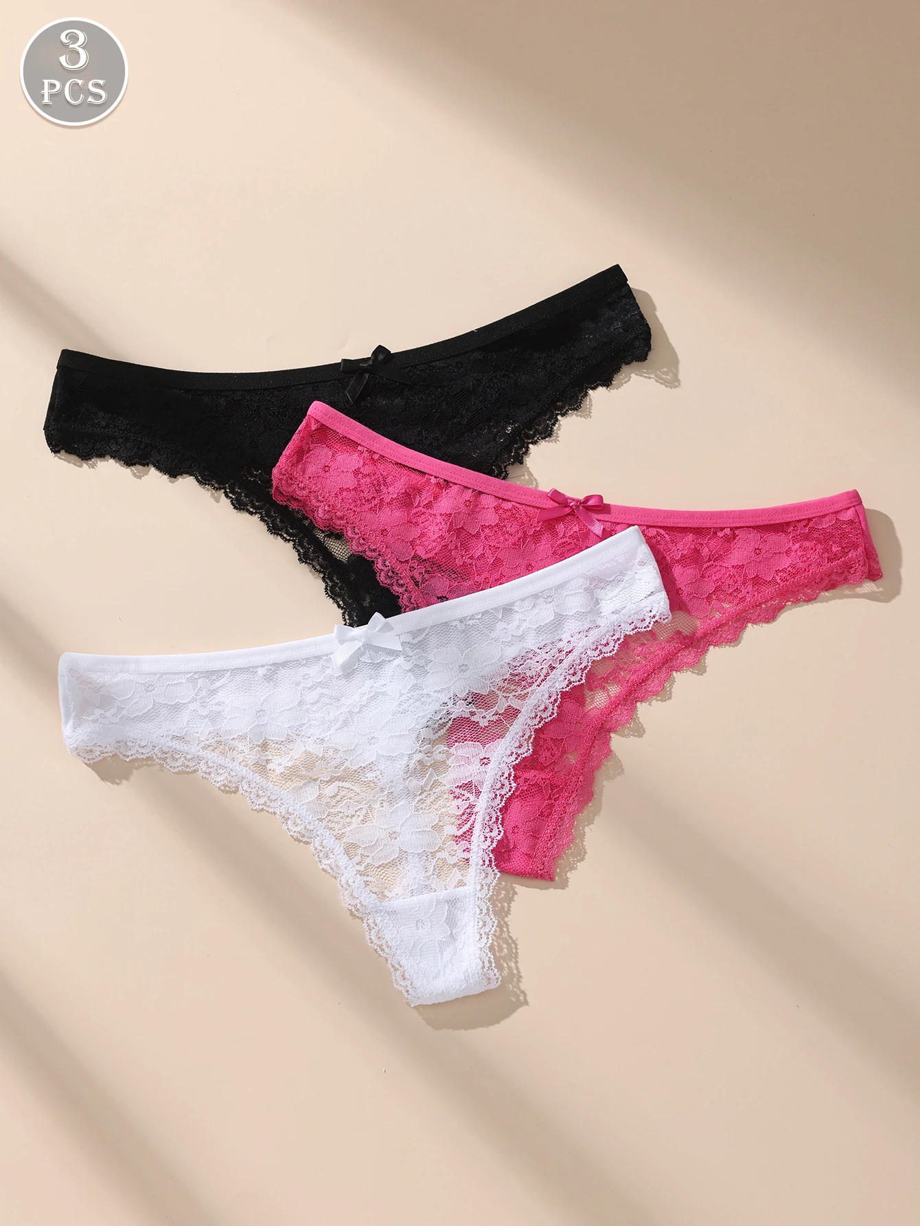 3Pcs Women’s Lace Bow Underwear – Soft Comfortable Low Waist Panties – Breathable Stretchy Seamless Lightweight Briefs