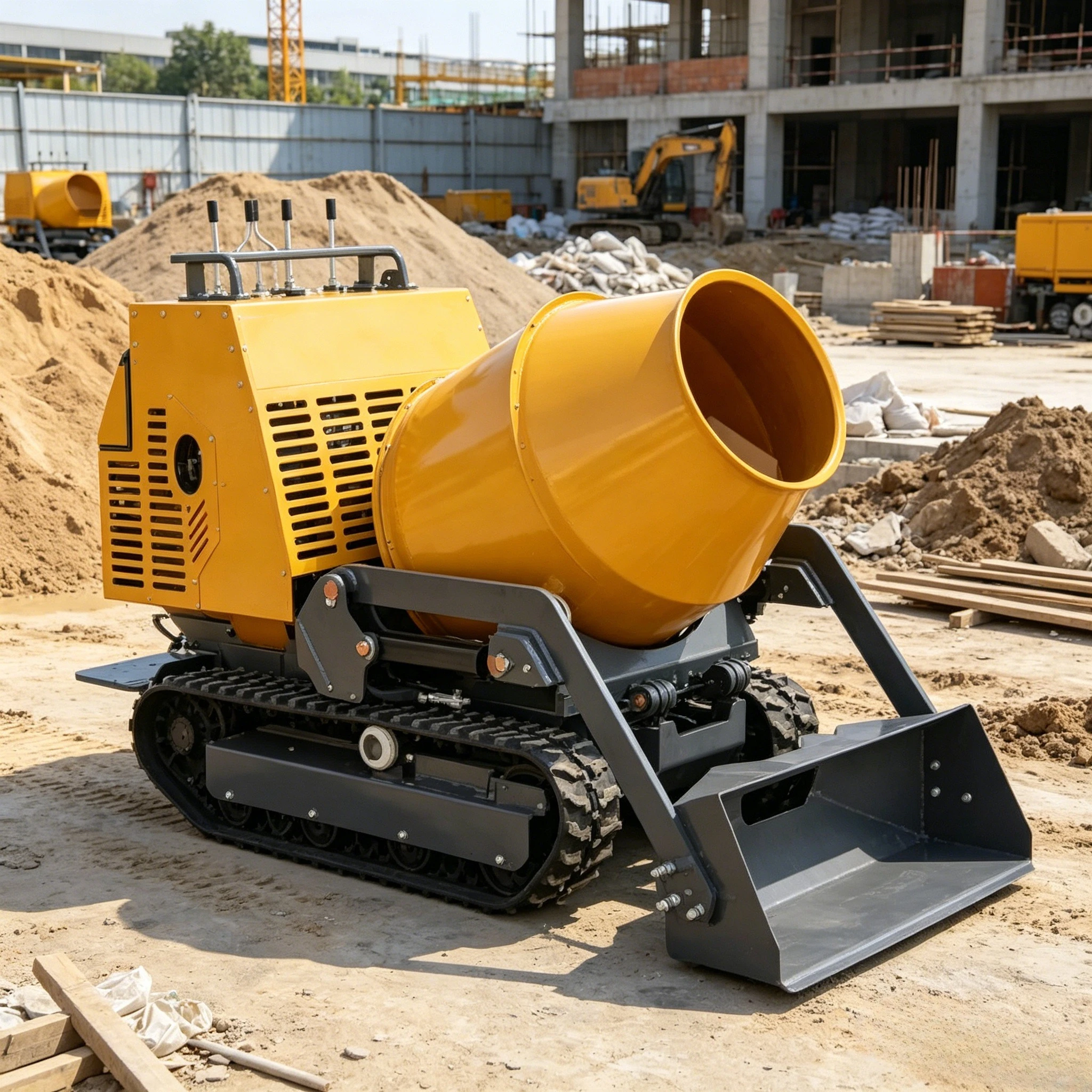 Custom Mini Concrete Mixer Self Loading Crawler Loader Portable Hydraulic Cement Mortar Mixer 300L Diesel High Efficiency
