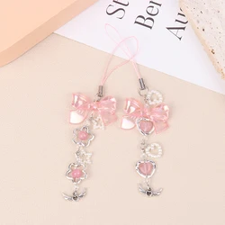 Sweet Pink Bowknot Heart Phone Chains For Girl Cute Flower Star Phone Strap Y2k Mobile Phone Lanyards Keychain