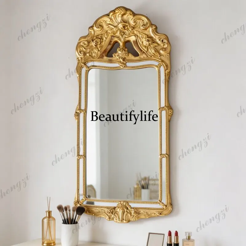 French carved makeup mirror villa wall-mounted retro decorative mirror European luxury