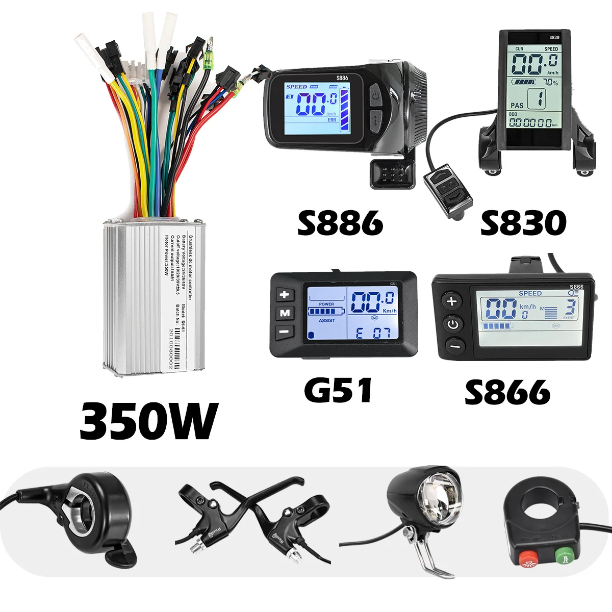 24V-60V Brushless Controller 350W LCD Display 15A Ebike Conversion Kit E-Car E-Scooter Accessories Parts S886 G51 S830 S866