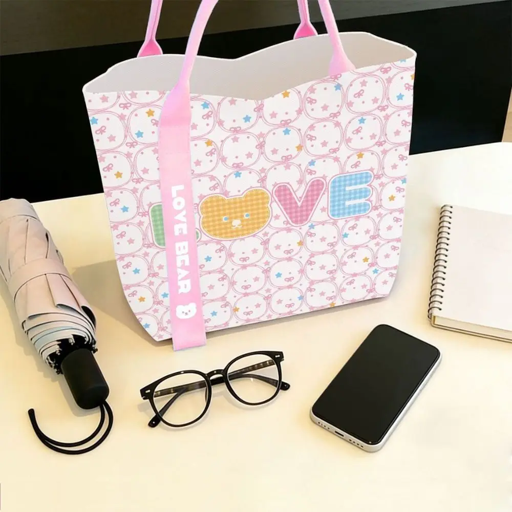 Gifts Cute Bear Print Canvas Bag Large Capacity Lightweight Shoulder Bag Versatile Reusable Tote Bag Women's Accessories