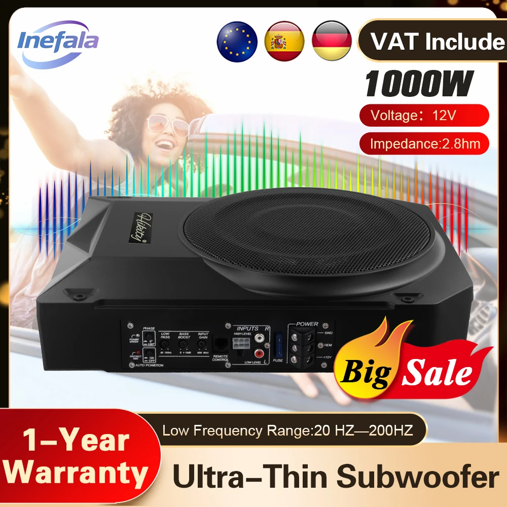 Podofo 1000W Slim Under Seat Car Audio 12V Powered Car Truck Sub w/ Amp Kit Car Subwoofer System Amplifier Modified Car Speaker