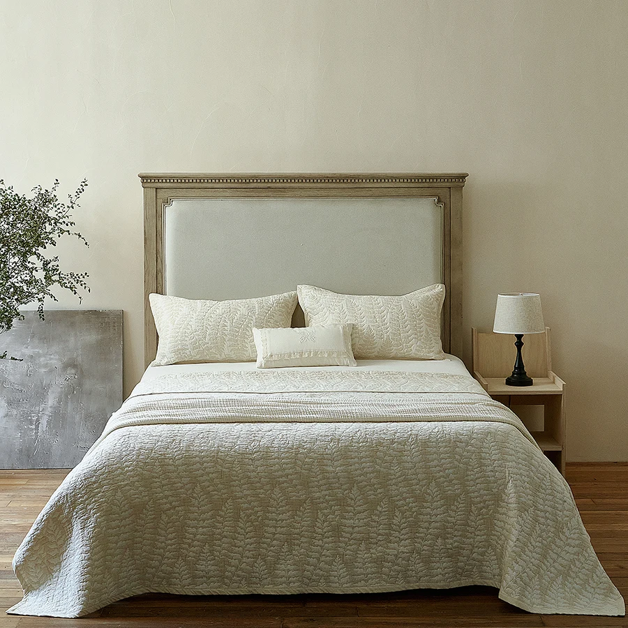 AI WINSURE-Vintage Cotton Linen Bedpsread 220x240, Queen Double Bed, Coverlets with 2 Pillowcases, Soft and Breathable 3pcs