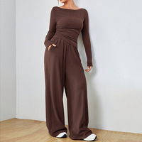 Women's Solid Two-Piece Wide-Leg Pants Set Soft And Waxy Style Suit Fashion Irregularities Women's Clothing Sales Yoga Sport Set