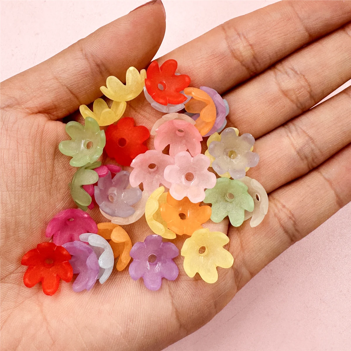 30Pcs Acrylic 14mm Frosted Flower Loose Beads Caps Earrings For Bracelet Necklace Keychain Making DIY Jewelry Accessories