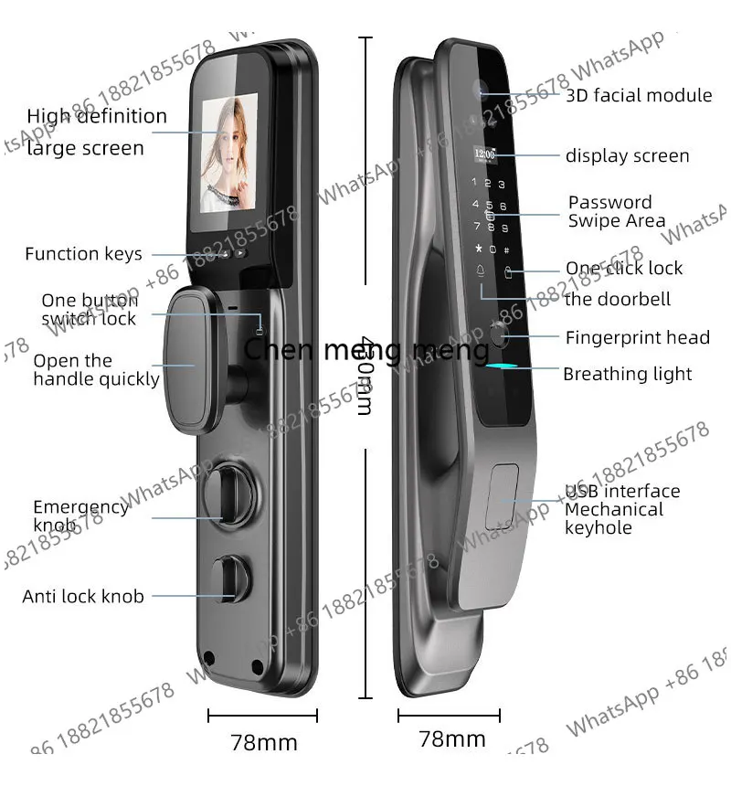

New X50 Tuya WiFi 3D Face Recognition Digital Fingerprint Door Lock With WiFi Camera Remote APP Video Call 10-language