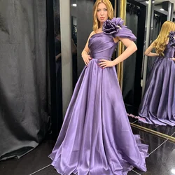 Satin Pleat Graduation A-line One-shoulder Bespoke Occasion Gown Long Dresses