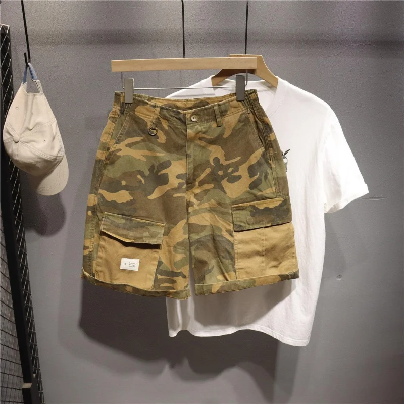 Men's Shorts 2026 Summer Japanese Style Cargo Camo Vintage Loose Multi-Pocket Casual Daily 5 Inches