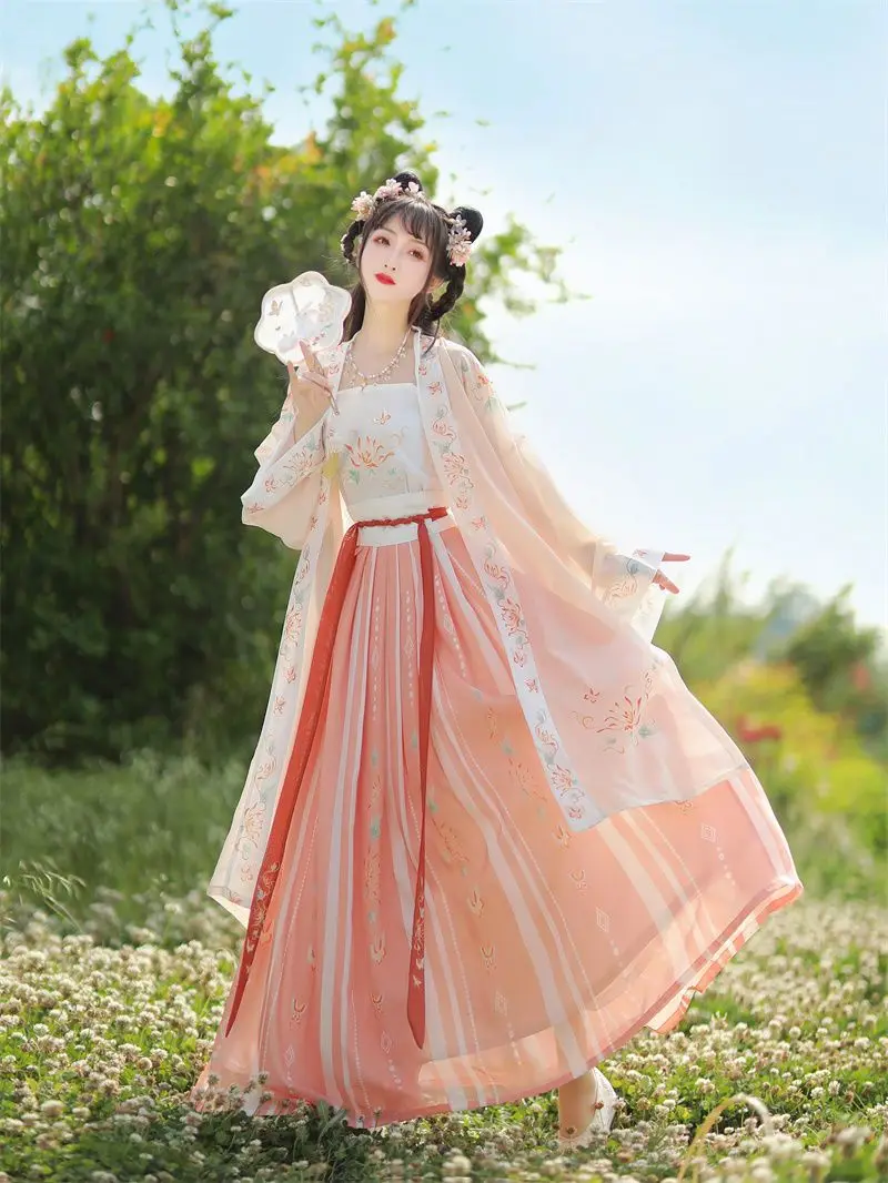 

Yourqipao Ancient Traditional Chinese Women Hanfu Dress Fairy Embroidery Stage Folk Dance Costume Retro Song Dynasty 3 Pcs Sets