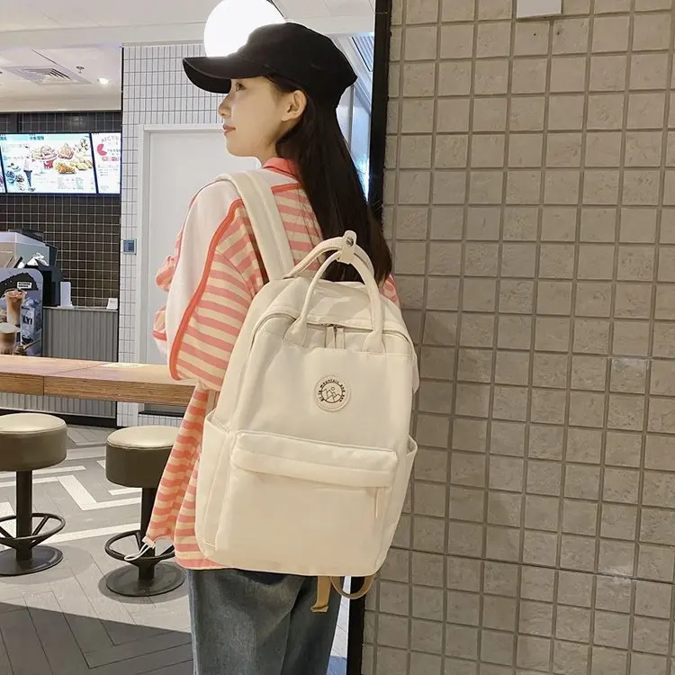 Japanese Style ins Schoolbag Female Middle School Student 2023 New Simple Pure Color Large Capacity Backpack Female Travel Ba...