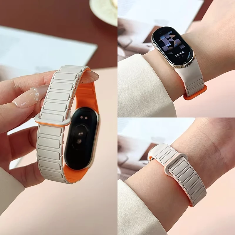 Silikonarmband für Xiaomi Band 10, 9, 8 NFC Armband, weiches, bequemes, magnetisches Armband, Mi Band 10 Smart Band 9, 8 Zubehör