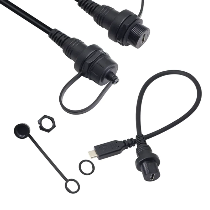 30cm USB Type C 2.0 Male to Female Car Flush Mount Dash Waterproof Extension Cable for Car, Motorcycle,Truck Dashboard-Black (US