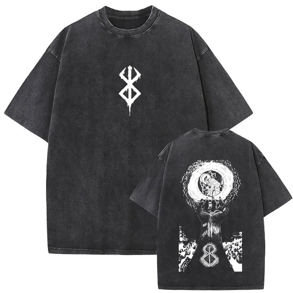 Japanese Anime Berserk Griffith Vintage Washed T-shirt Skull Knight Gatsu Zodd Guts T Shirts Men Women Manga Oversized T-shirts