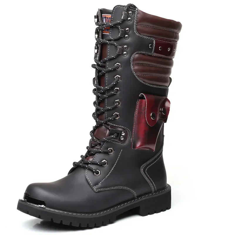 Punk Male Platform Motorcycle Boots Fashion Chunky Heels Men's Mid-Calf Boots Casual Street Shoes Man Black  Cowboy Boots
