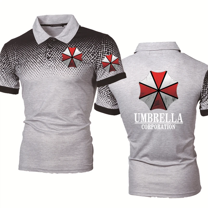 Summer Men\'s Polo shirt Umbrella Corporation Print High Quality Short Sleeves Man Harajuku Classic Tops Racing Motorcycle Racer