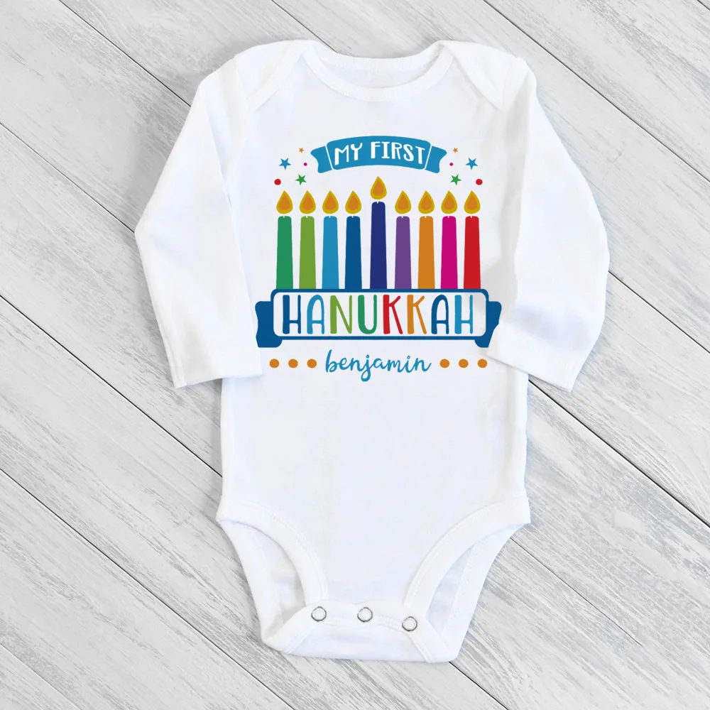 My First Hanukkah Printed Baby Bodysuit Jewish Holiday Infant Outfit Babies First Hanukkah Clothes Newborn Long Sleeve Romper