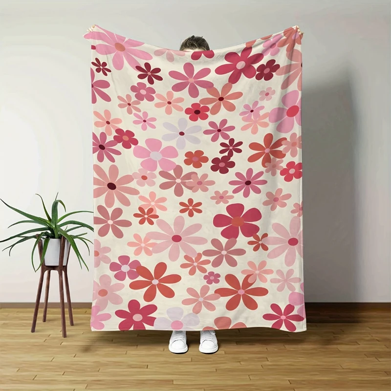 Multi Tone Pink Daisy Full Print Throw Blanket,Warm Sofa,Bed Lap Cover,Office Cover,Birthday Anniversary Home Casual Present