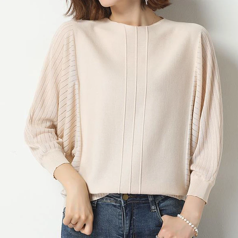 Loose Knitted Pullover Tops Autumn Batwing Long Sleeve Women Jumper Knitwear Sexy Slash Neck Femme Casual All-match Tee Shirts